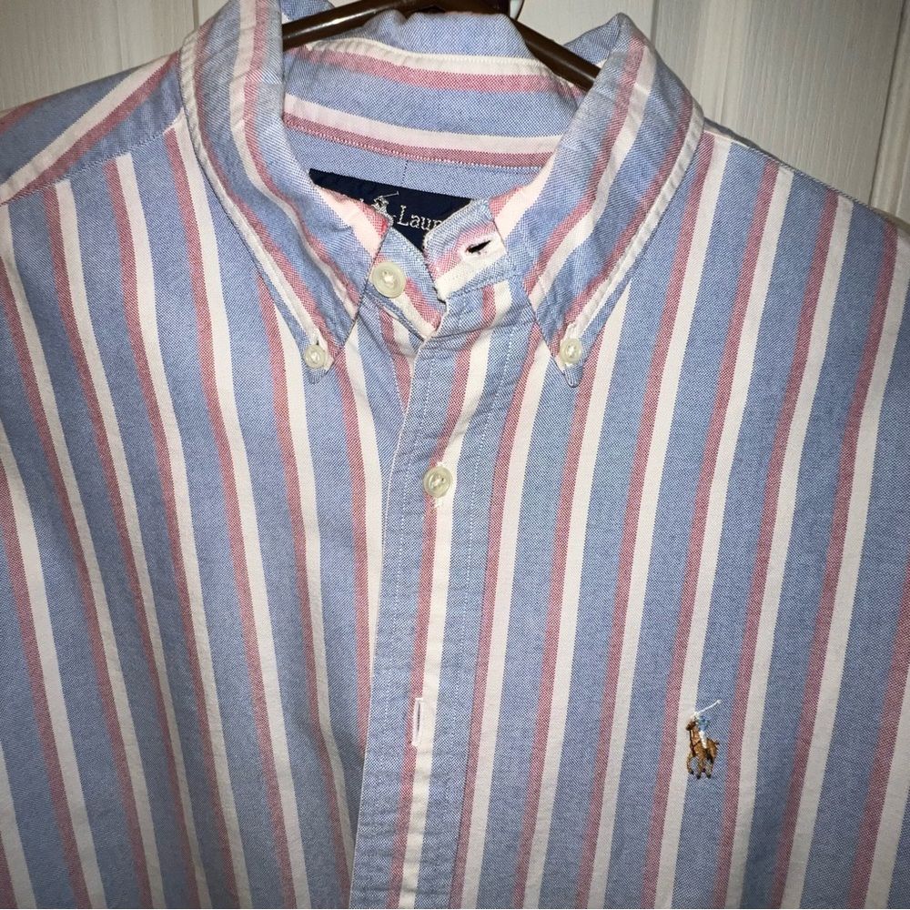 Polo Ralph Lauren  Blue striped Classic Long Sleeve Button UP XL 17”/35”